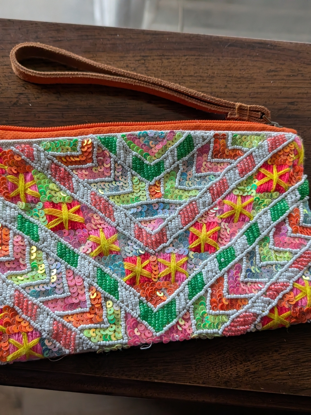 Katydid Chevron Pattern Seguined Small Wristlet
